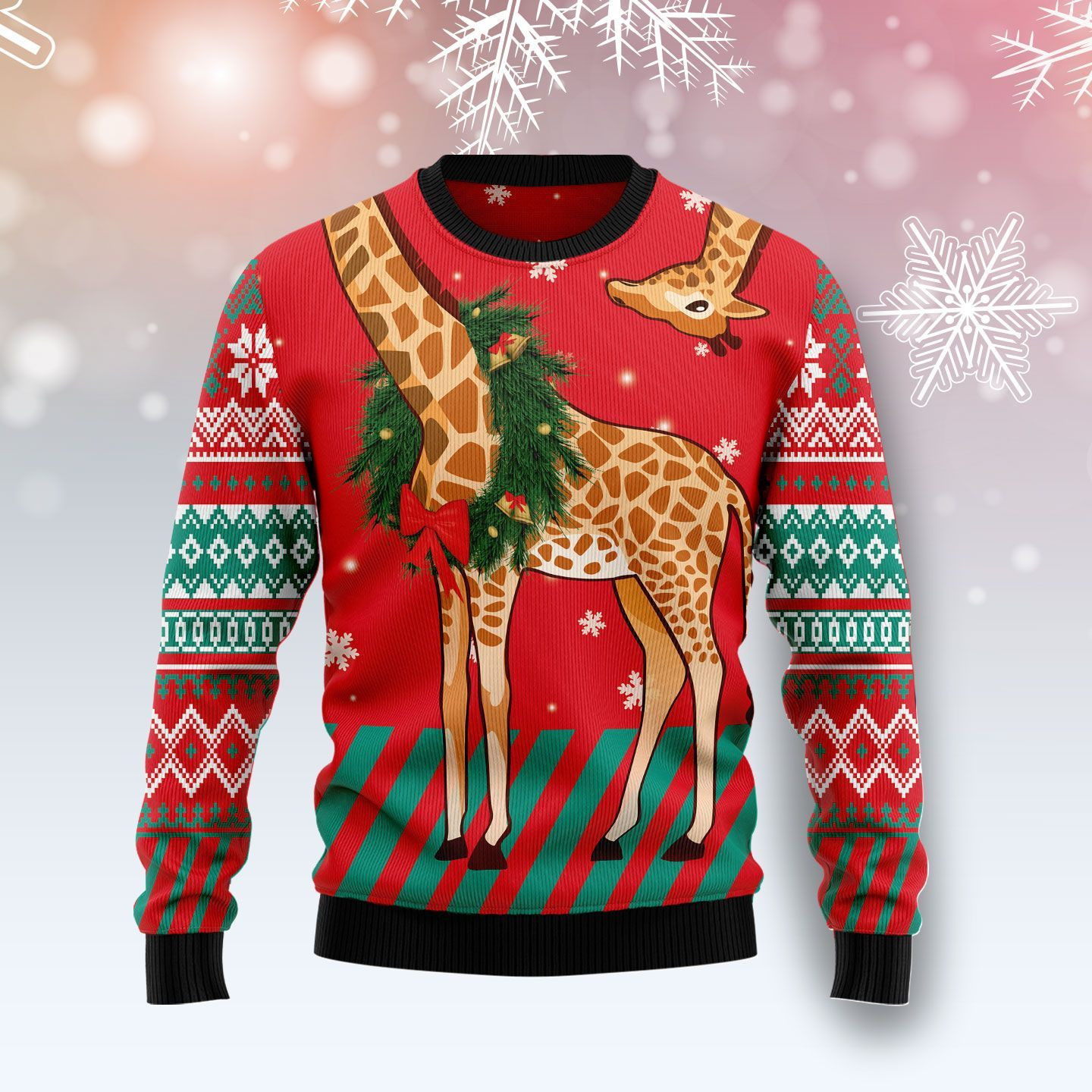 Giraffe Christmas Tree Ugly Christmas Sweater Adult 3D Funny Matching for family