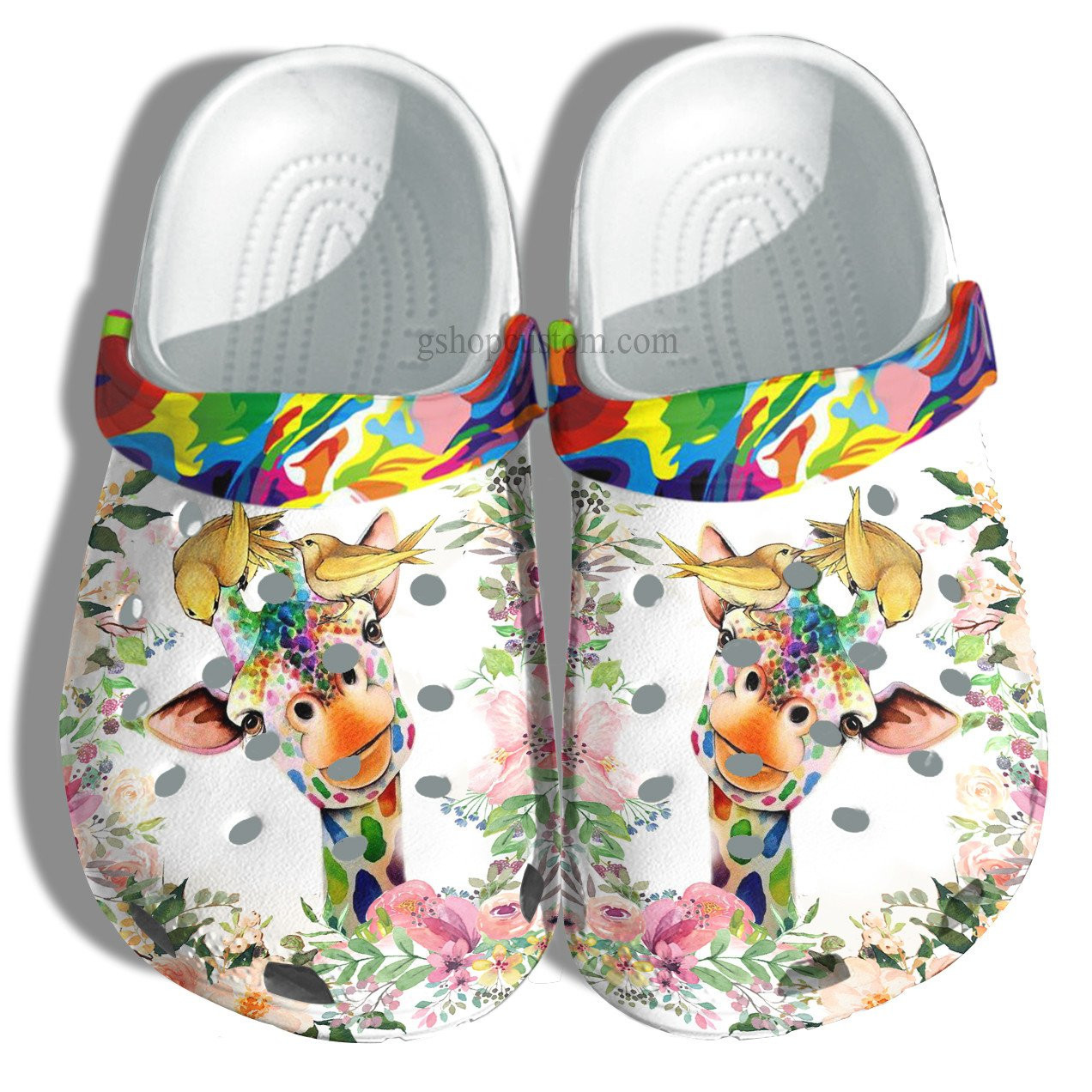 Giraffe Flower Cute Autism Awareness Shoes - Giraffe Rainbow Colorful Shoes Croc Clogs Gifts Women
