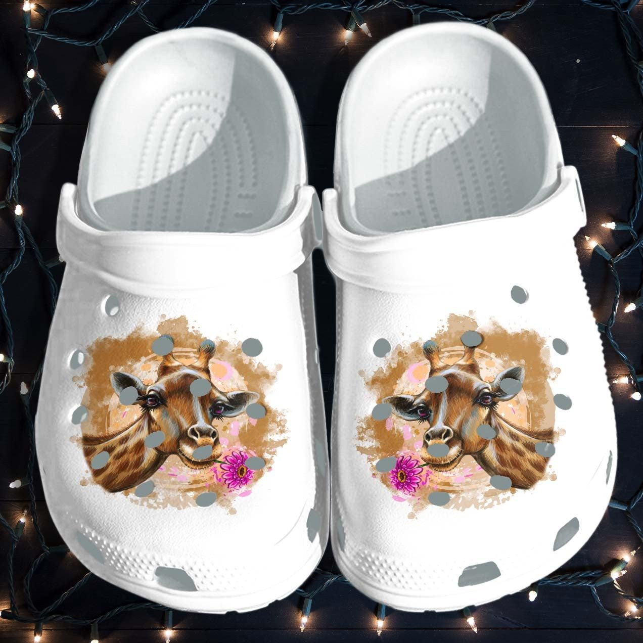 Giraffe Girl Flower Shoes Clogs - Cute Lover Beach Shoes