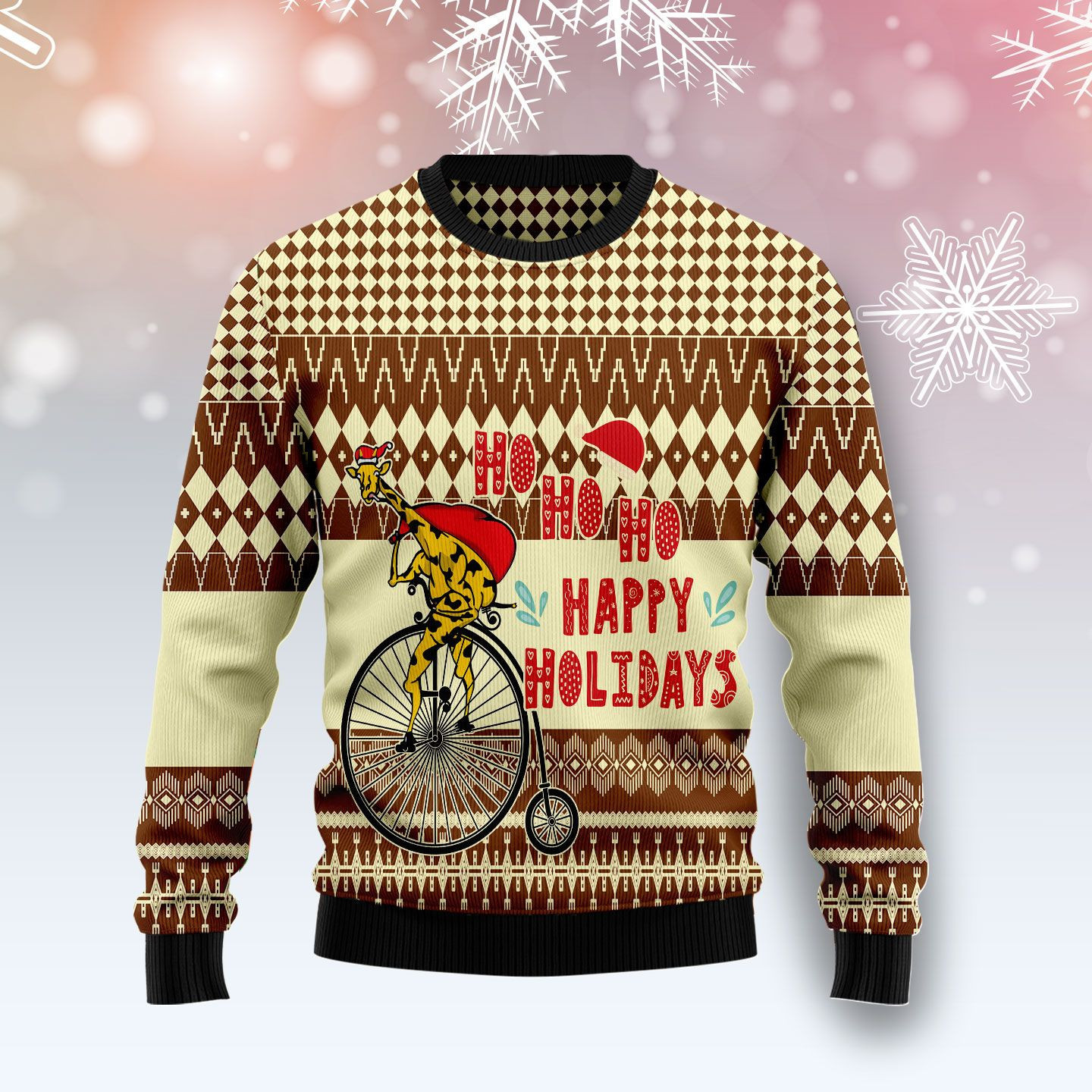 Giraffe Happy Holidays Ugly Christmas Sweater Adult 3D Funny Matching for family