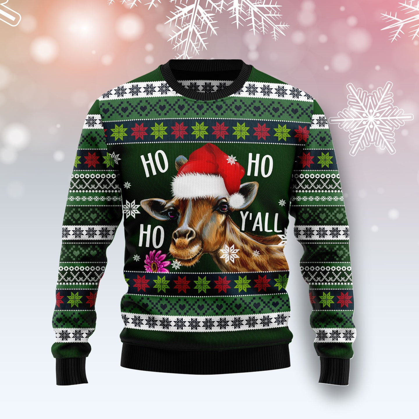 Giraffe Hohoho Y'all Ugly Christmas Sweater