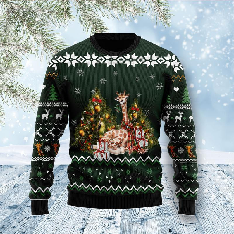 Giraffe Holiday Ugly Christmas Sweater Adult 3D Funny Matching for family