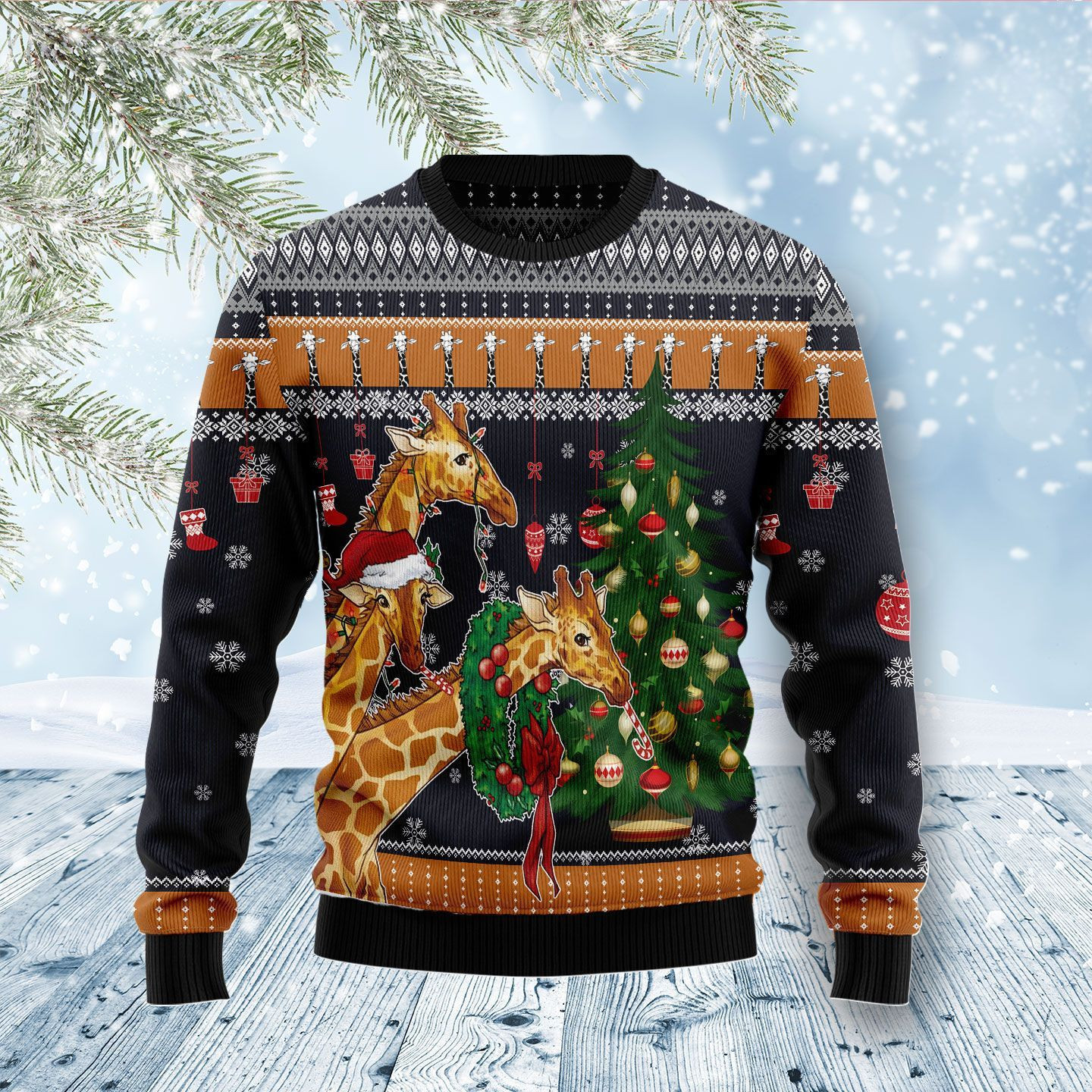 Giraffe Love Christmas Ugly Christmas Sweater Adult 3D Funny Matching for family