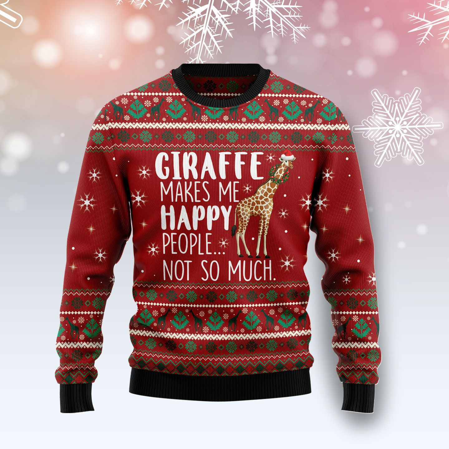 Giraffe Makes Me Happy Ugly Christmas Sweater Adult 3D Funny Matching for family