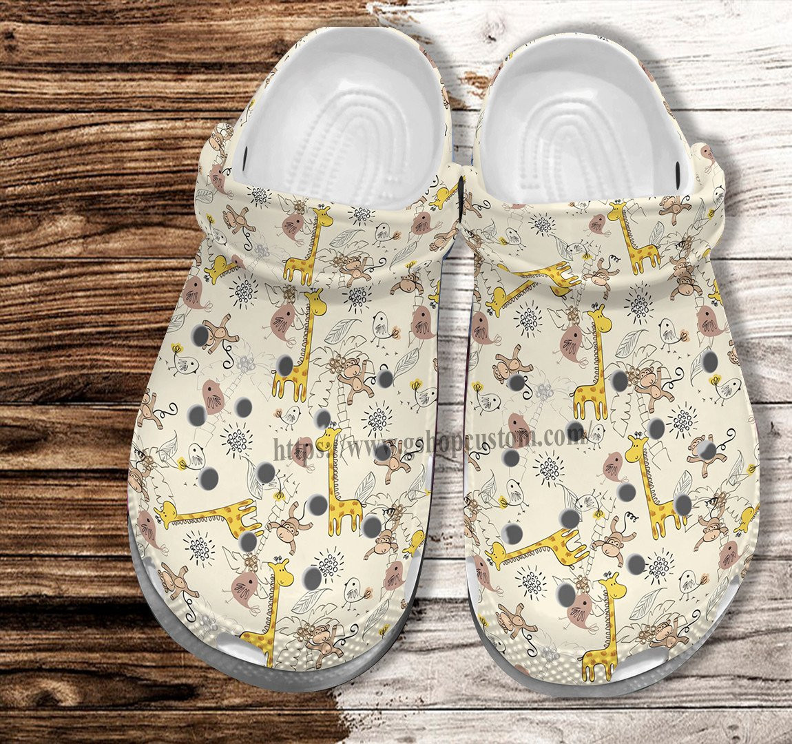 Giraffe Monkey Chibi Pattern Funny Croc Shoes For Girl Boy - Giraffe Lover Shoes Croc Clogs Birthday Gift