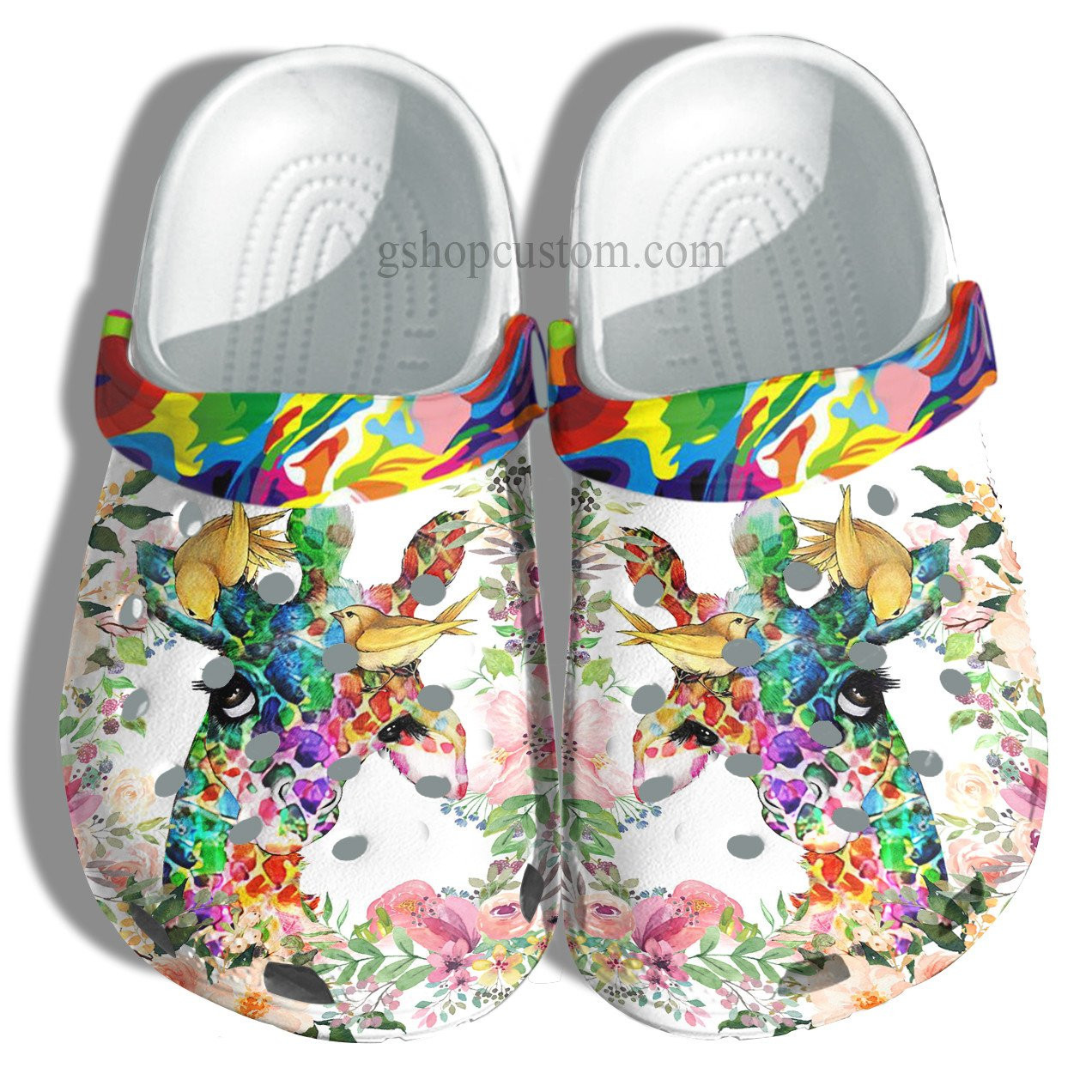 Giraffe Rainbow Colorful Autism Awareness Shoes - Giraffe Flower Shoes Croc Clogs Gifts Women