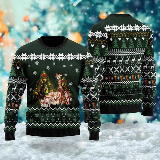 Giraffe Xmas Snowflakes 3D All Over Printed T-shirt, Animal Lovers Ugly Christmas Sweater - Image 8
