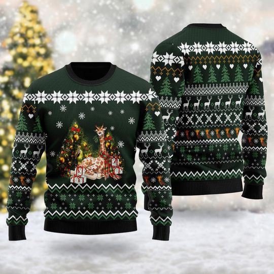 Giraffe Xmas Snowflakes 3D All Over Printed T-shirt, Animal Lovers Ugly Christmas Sweater - Image 7