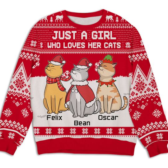 Girl And Chilling Cat - Personalized All-Over-Print Sweatshirt - Christmas Gift For Pet Owners, Pet Lovers, Cat Lovers - Image 4