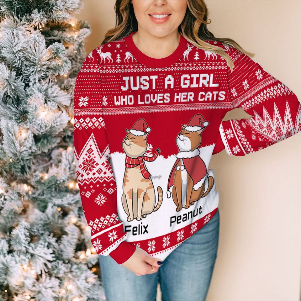 Girl And Chilling Cat - Personalized All-Over-Print Sweatshirt - Christmas Gift For Pet Owners, Pet Lovers, Cat Lovers - Image 3
