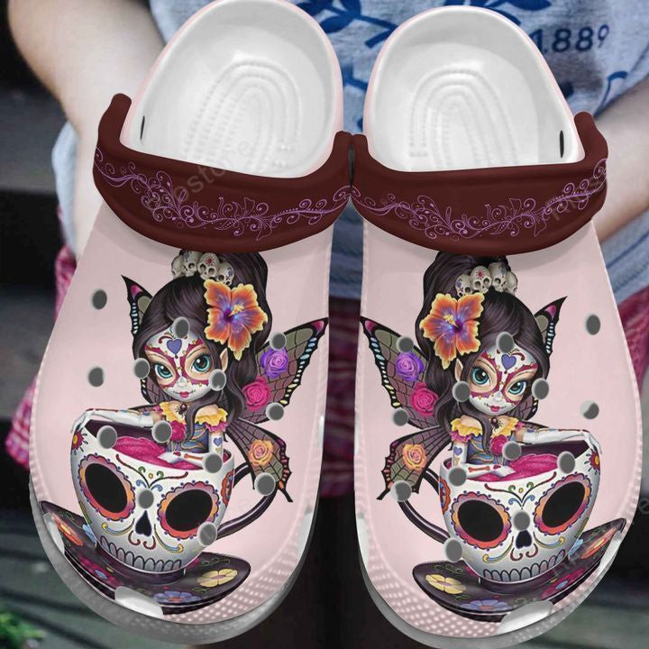 Girl In Skull Cup Shoes - Butterfly Girl Shoes Crocbland Clog Gifts For Girl Daughter Sister