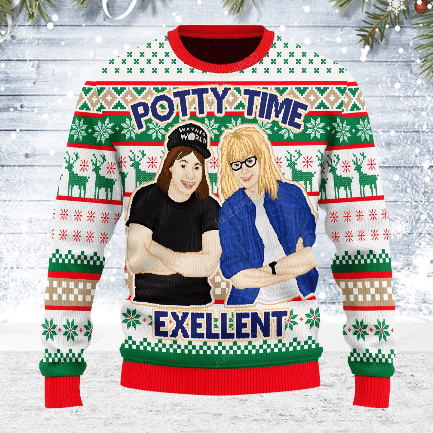 Girls Colorful Pattern Reindeer Snowflakes Christmas Potty Time Excellent For Unisex Ugly Christmas Sweater Adult 3D Funny Matching for family