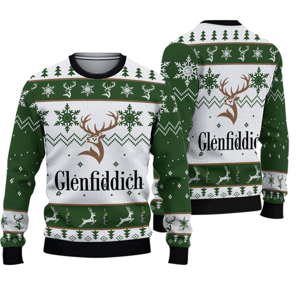 Glenfiddich Whiskey Christmas Ugly Sweater, Whiskey Ugly Sweater