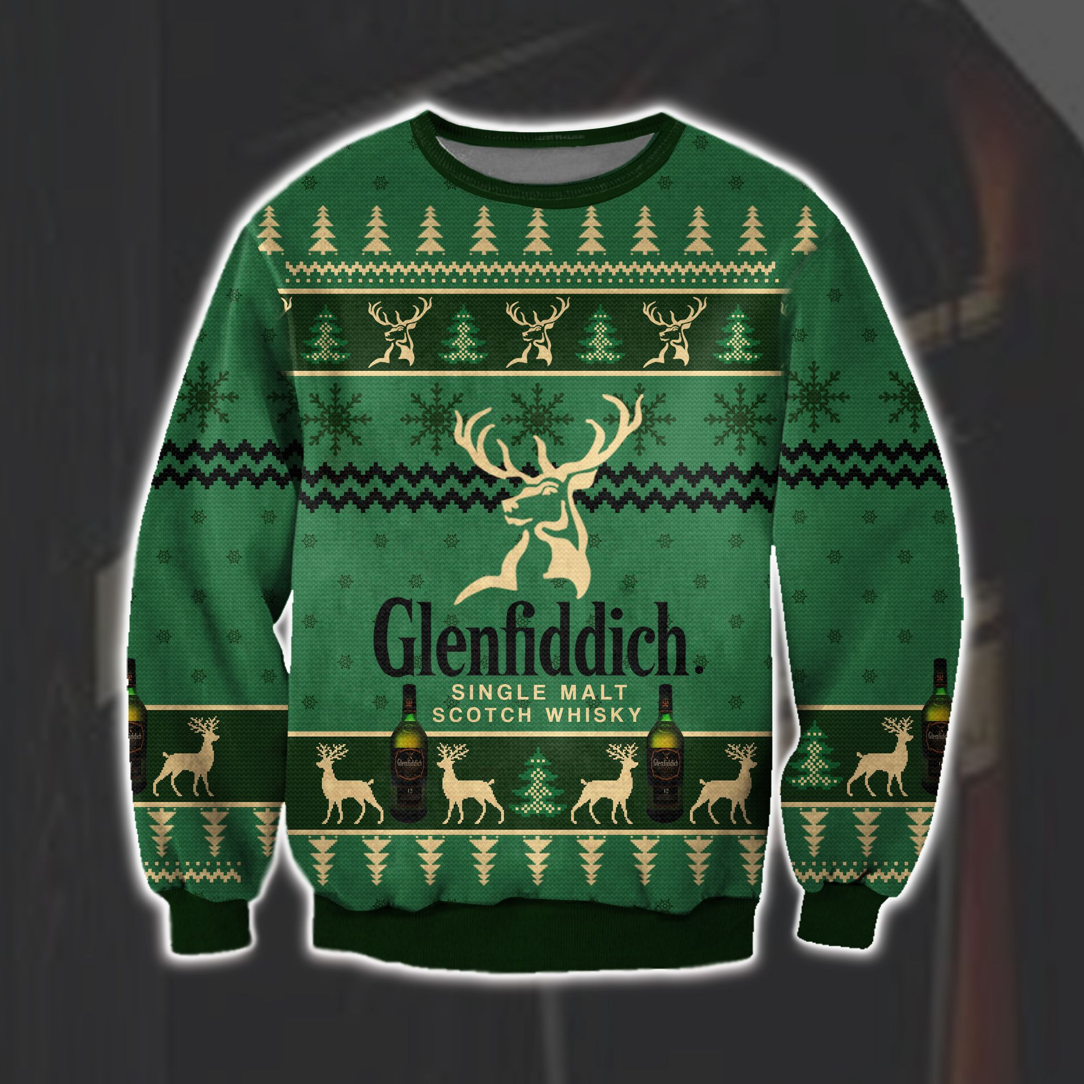 Glenfiddich Whisky Wine 3D Print Ugly Christmas Sweater Adult 3D Funny Matching for family