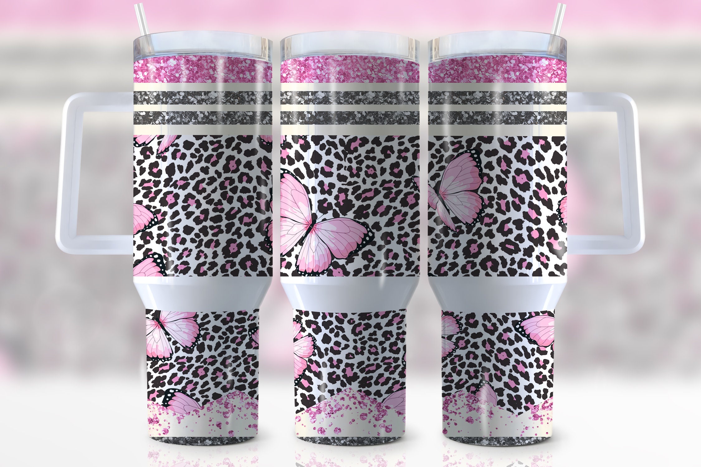Glitter Butterfly Leopard Print Custom Stanley Cup 40 oz 30 oz Tumbler With HandleTVC2301947