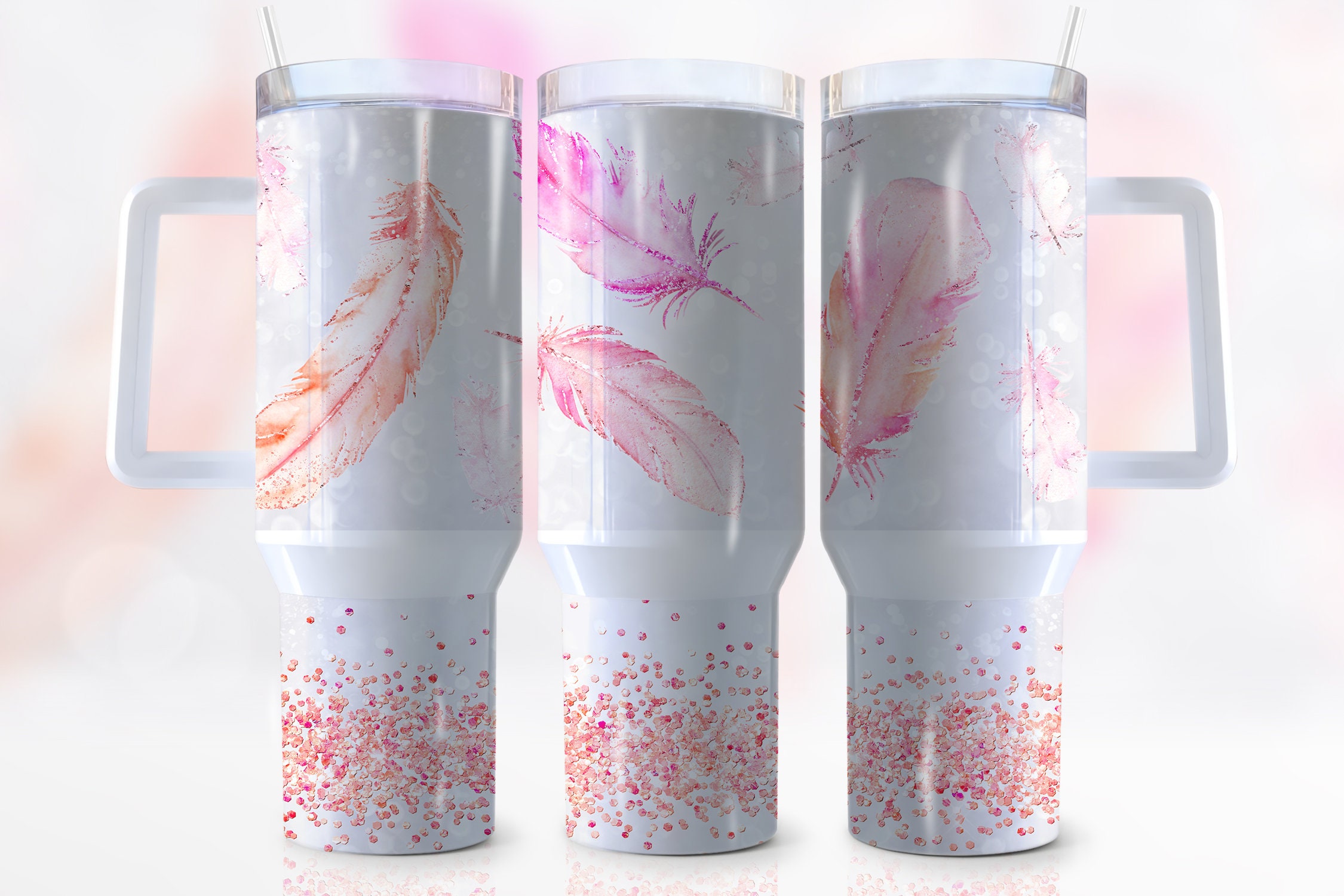 Glitter Feather Custom Stanley Cup 40 oz 30 oz Tumbler With HandleTVC2301941