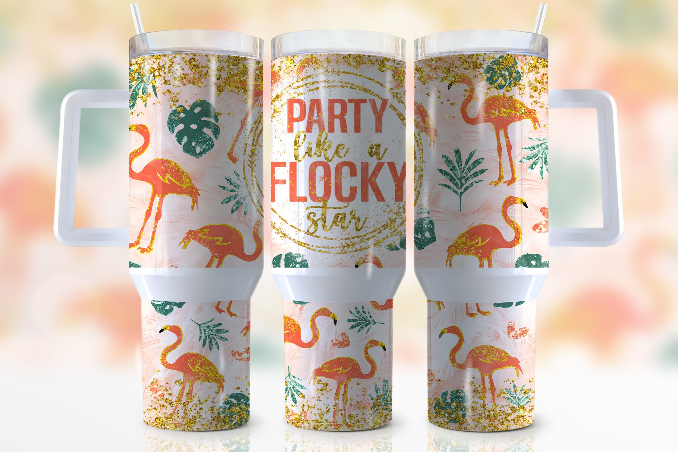 Glitter Flamingo Custom Stanley Cup 40 oz 30 oz Tumbler With HandleTVC2301945