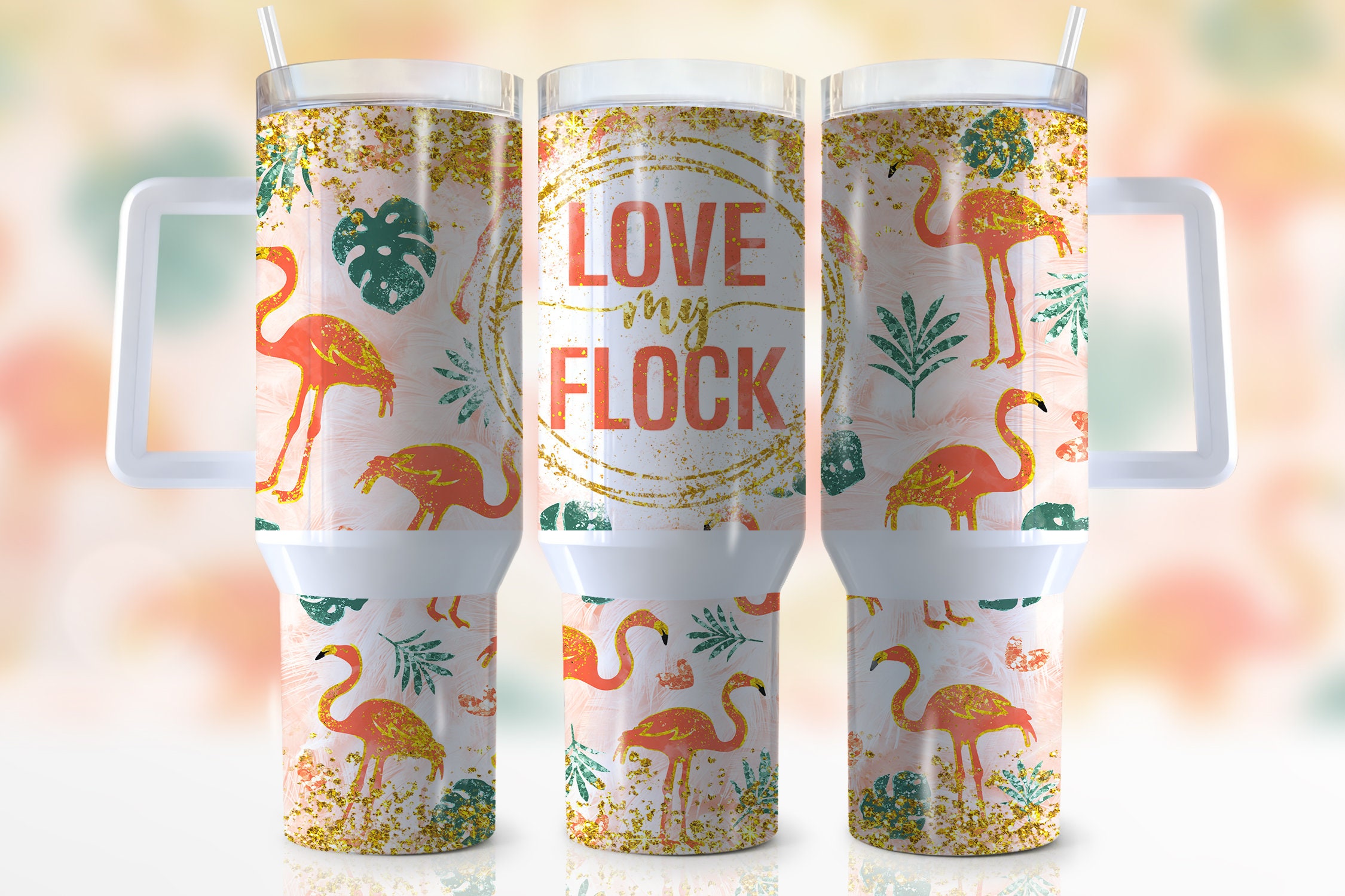 Glitter Flamingo Custom Stanley Cup 40 oz 30 oz Tumbler With HandleTVC2301945