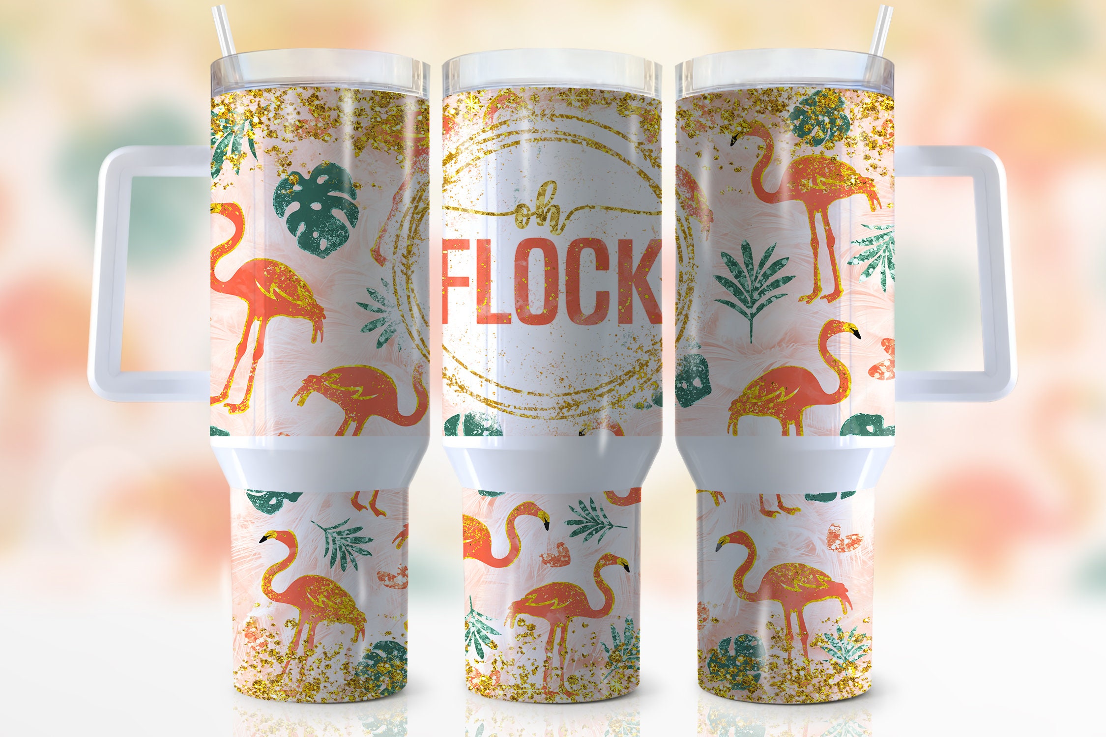 Glitter Flamingo Custom Stanley Cup 40 oz 30 oz Tumbler With HandleTVC2301945