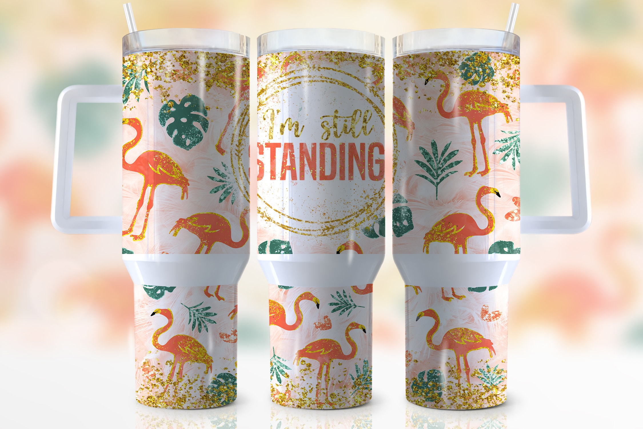 Glitter Flamingo Custom Stanley Cup 40 oz 30 oz Tumbler With HandleTVC2301945