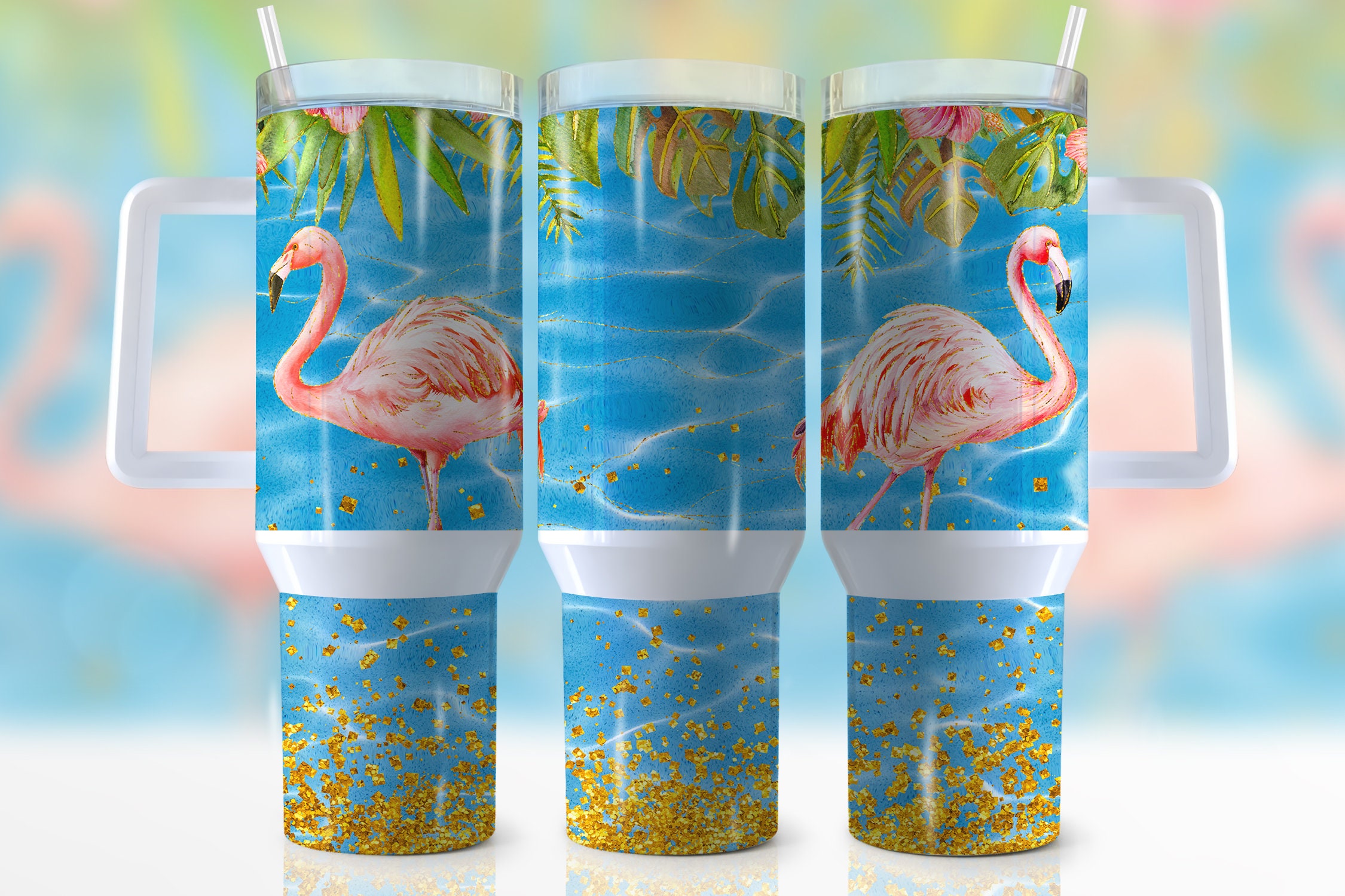Glitter Tropical Flamingo Custom Stanley Cup 40 oz 30 oz Tumbler With HandleTVC2301948