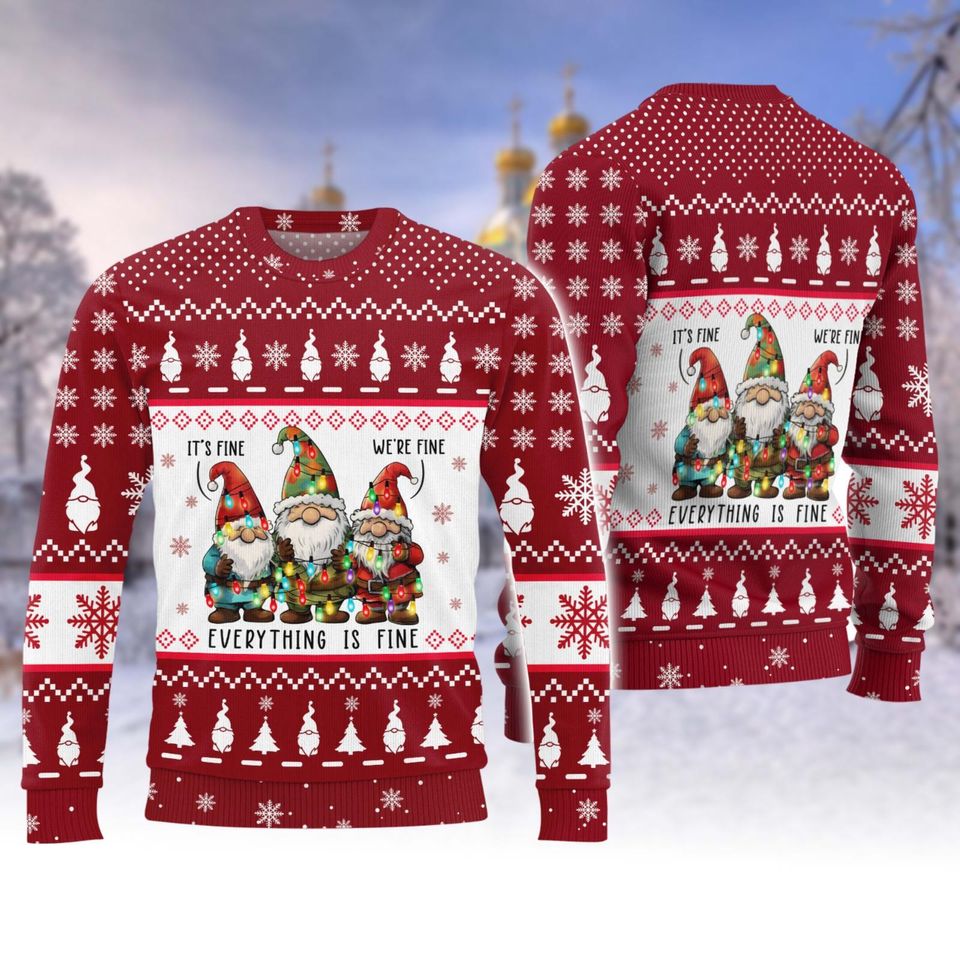 Gnomes Christmas Ugly Sweater, Three Gnomes Santa