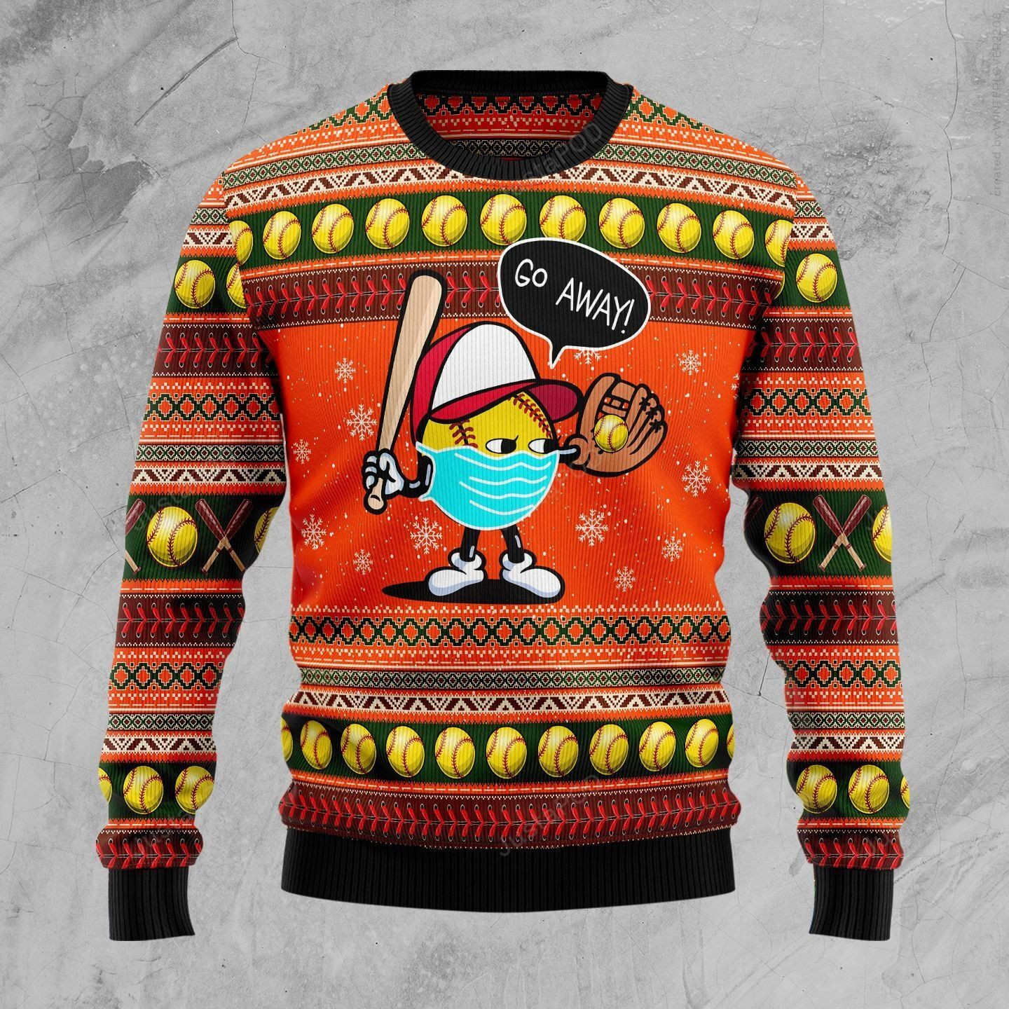 Go Away Softball Ugly Christmas Sweater Adult 3D Funny Matching for family