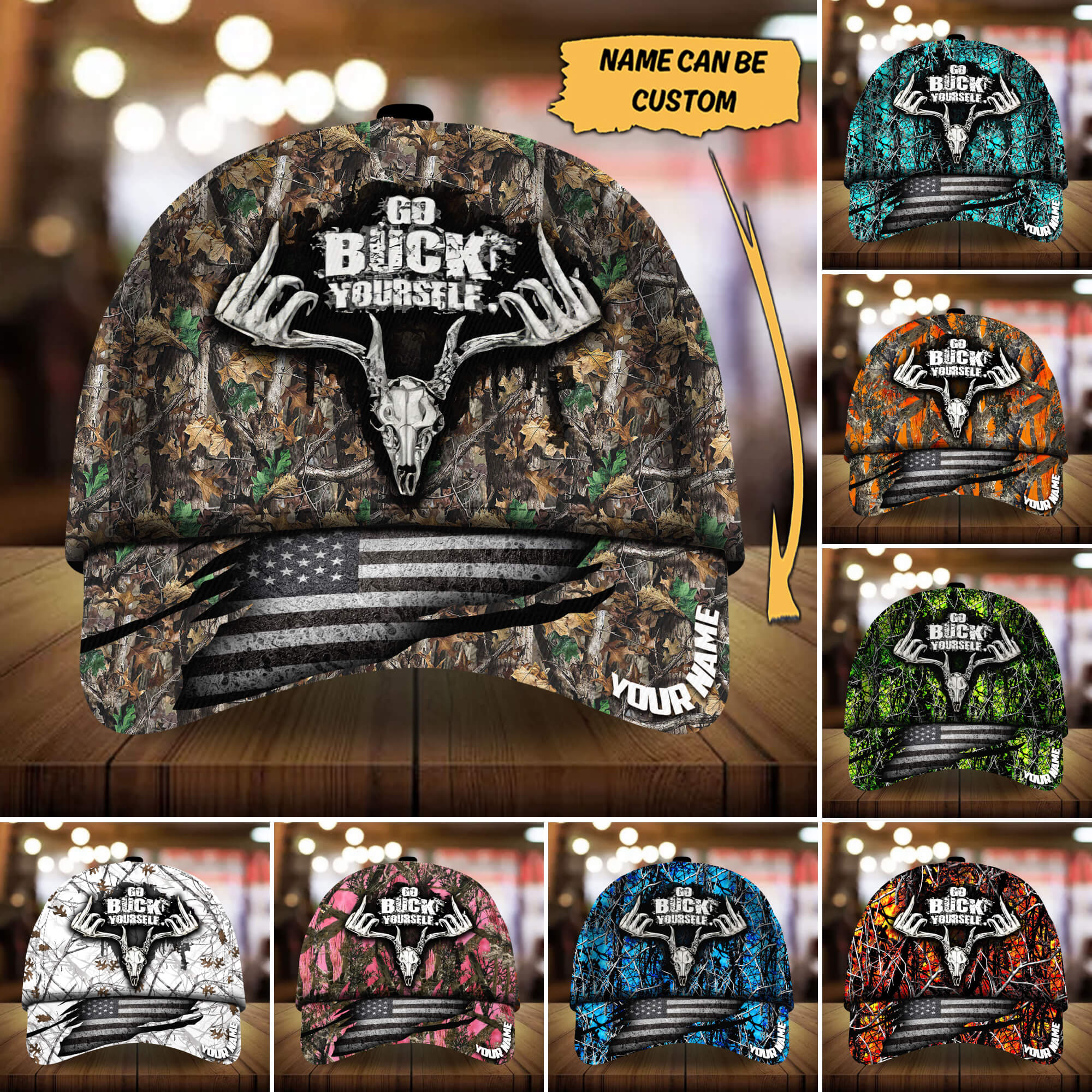 Go Buck Yourself Hunting Hats 3D Multicolored Personalized Trucker Hats Custom Hats Gifts For Men & Women