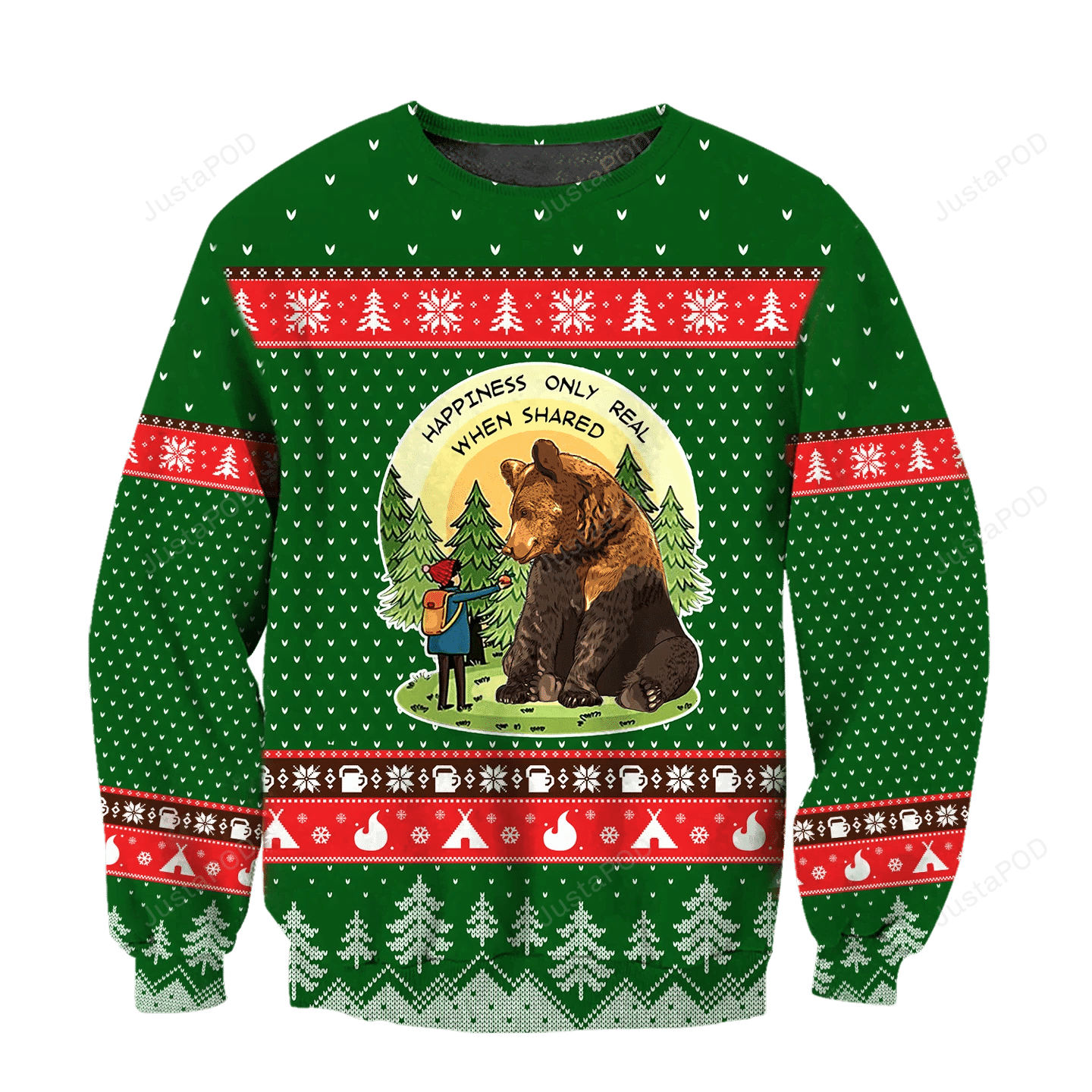Go Camping Play With Bear Ugly Christmas Sweater Adult 3D Funny Matching for family