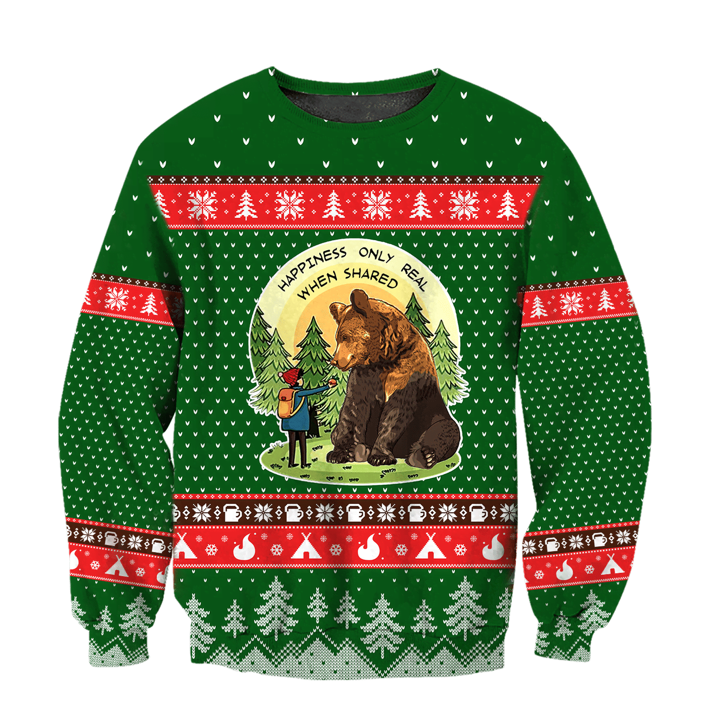 Go Camping Play With Bear Ugly Christmas Sweater Adult 3D Funny Matching for family