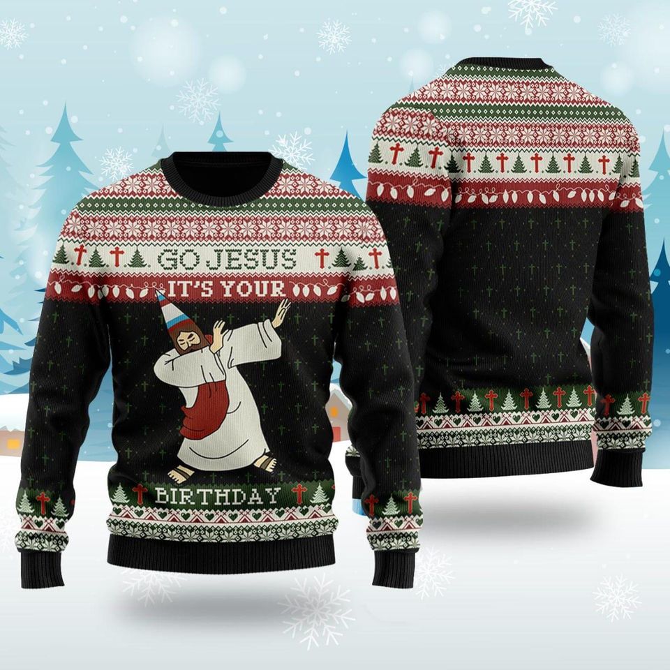Go Jesus Its Your Birthday 3D shirt, Jesus Xmas Tree Ugly Christmas Sweater