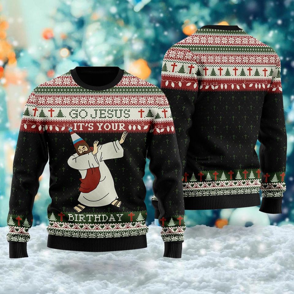 Go Jesus Its Your Birthday Sweater, Jesus Xmas Tree Ugly Christmas Sweater