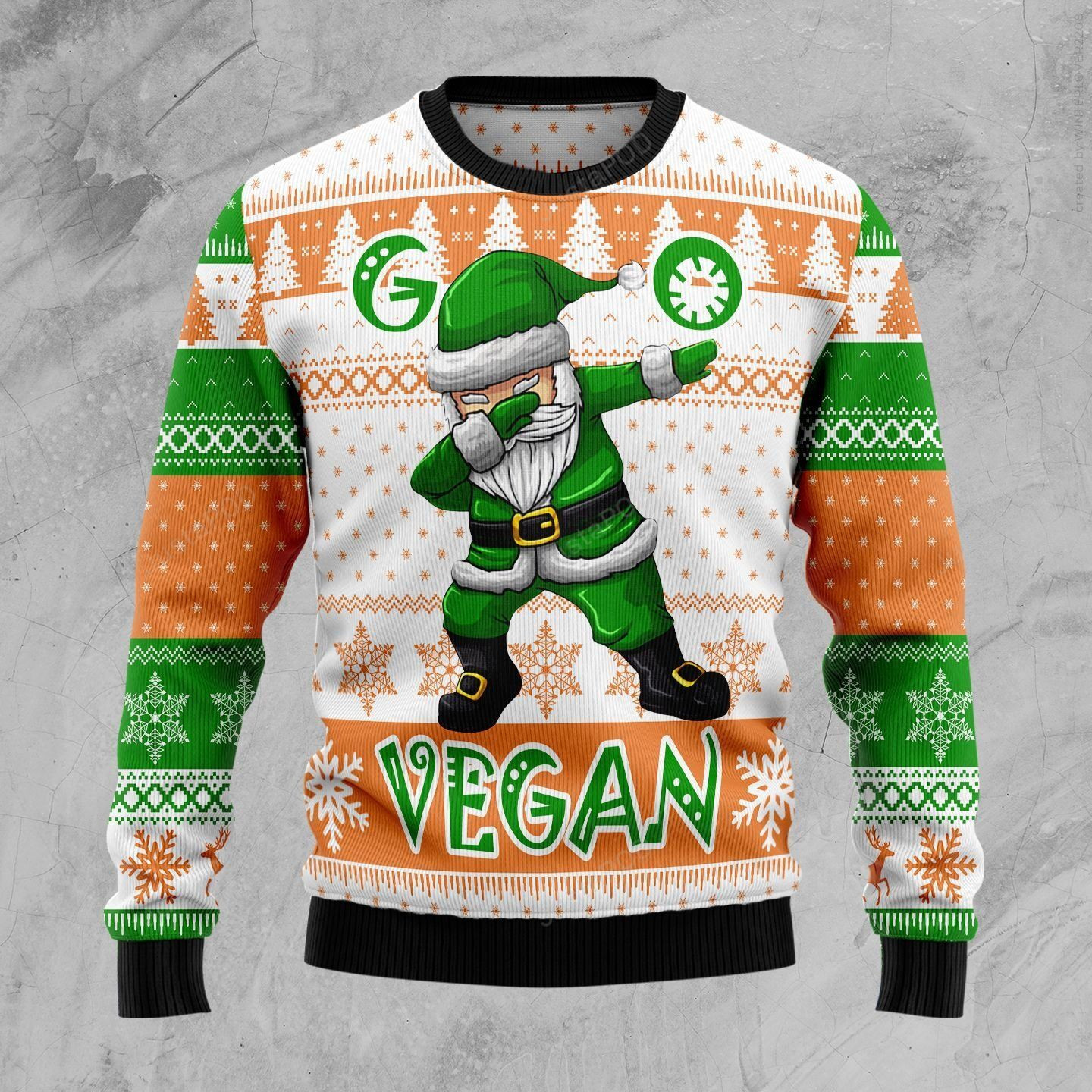 Go Vegan Dabbing Santa Ugly Christmas Sweater Adult 3D Funny Matching for family