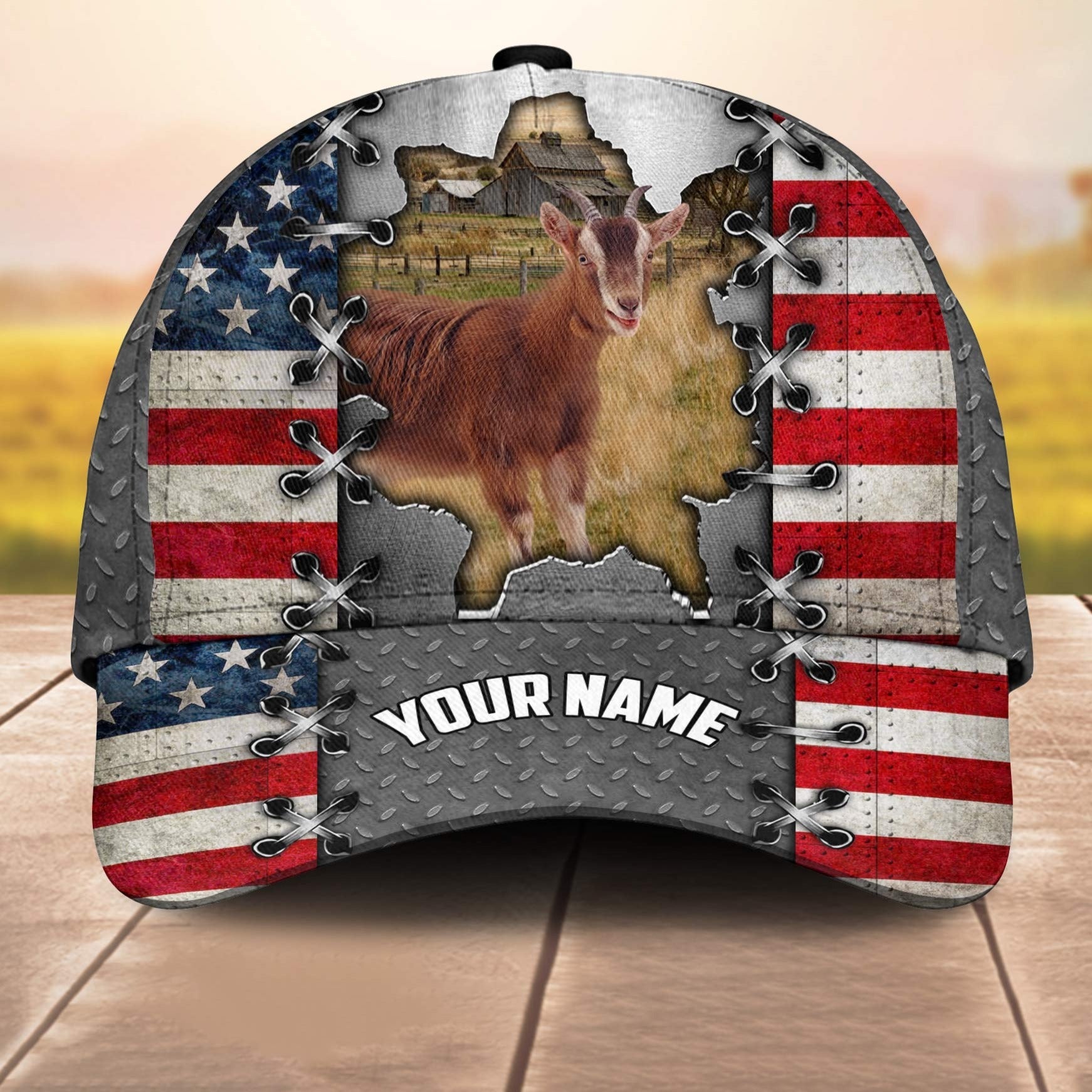 Goat Customized Name Us Flag 3D Cap 3D All Over Print Baseball Cap, Cap For Farm Lovers, Animal Cap, Leather Pattern Cap Trucker Hats Custom Hats Gifts For Men & Women