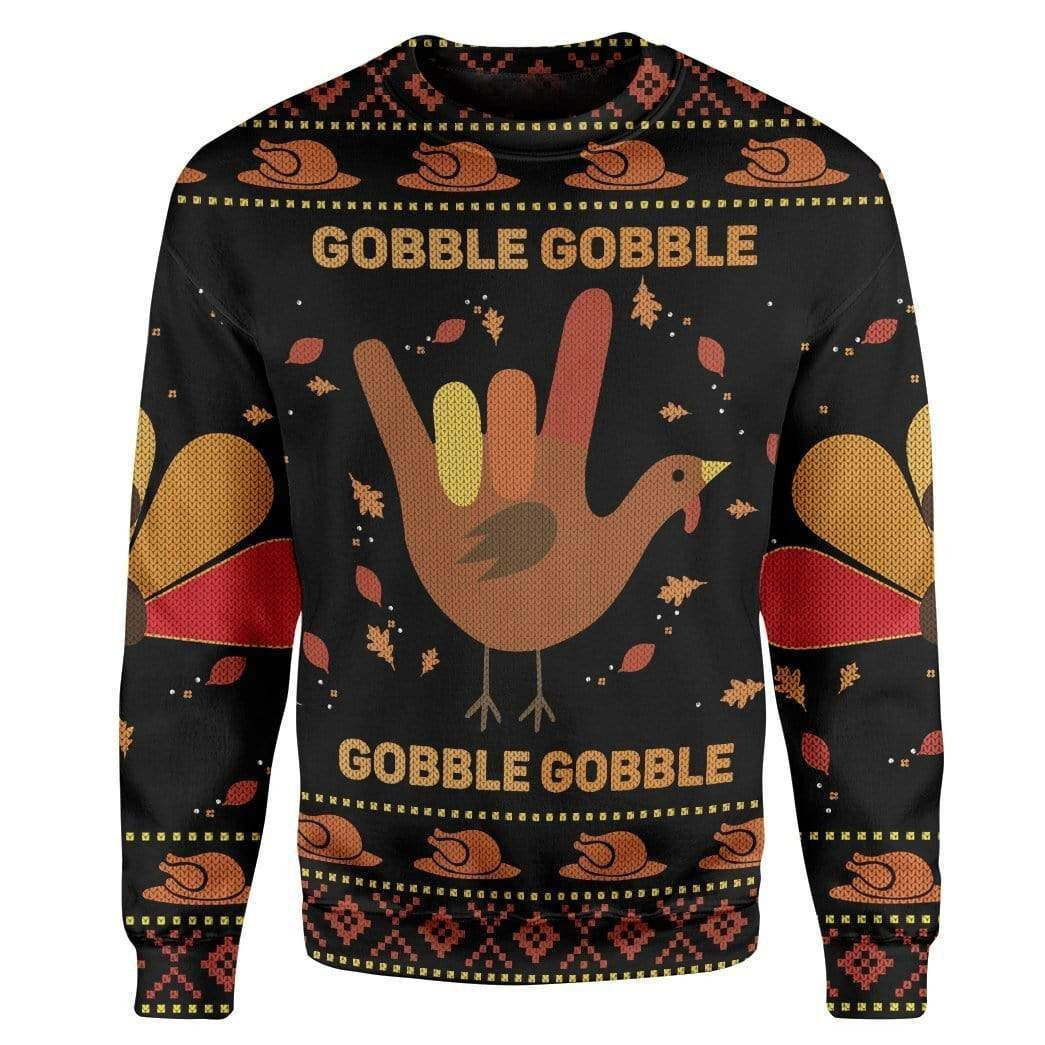 Gobble Gobble Bird Hand Sign For Bird Lovers Ugly Christmas Sweater Adult 3D Funny Matching for family