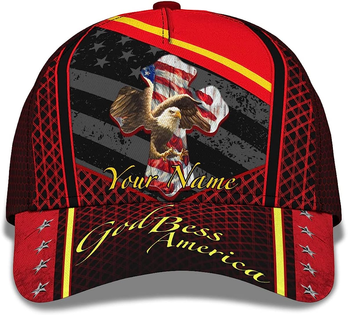 God Bless America Bald Eagle America Flag Custom Name All Over Print Baseball Cap - Christian Hats For Men Women Trucker Hats Custom Hats Gifts For Men & Women
