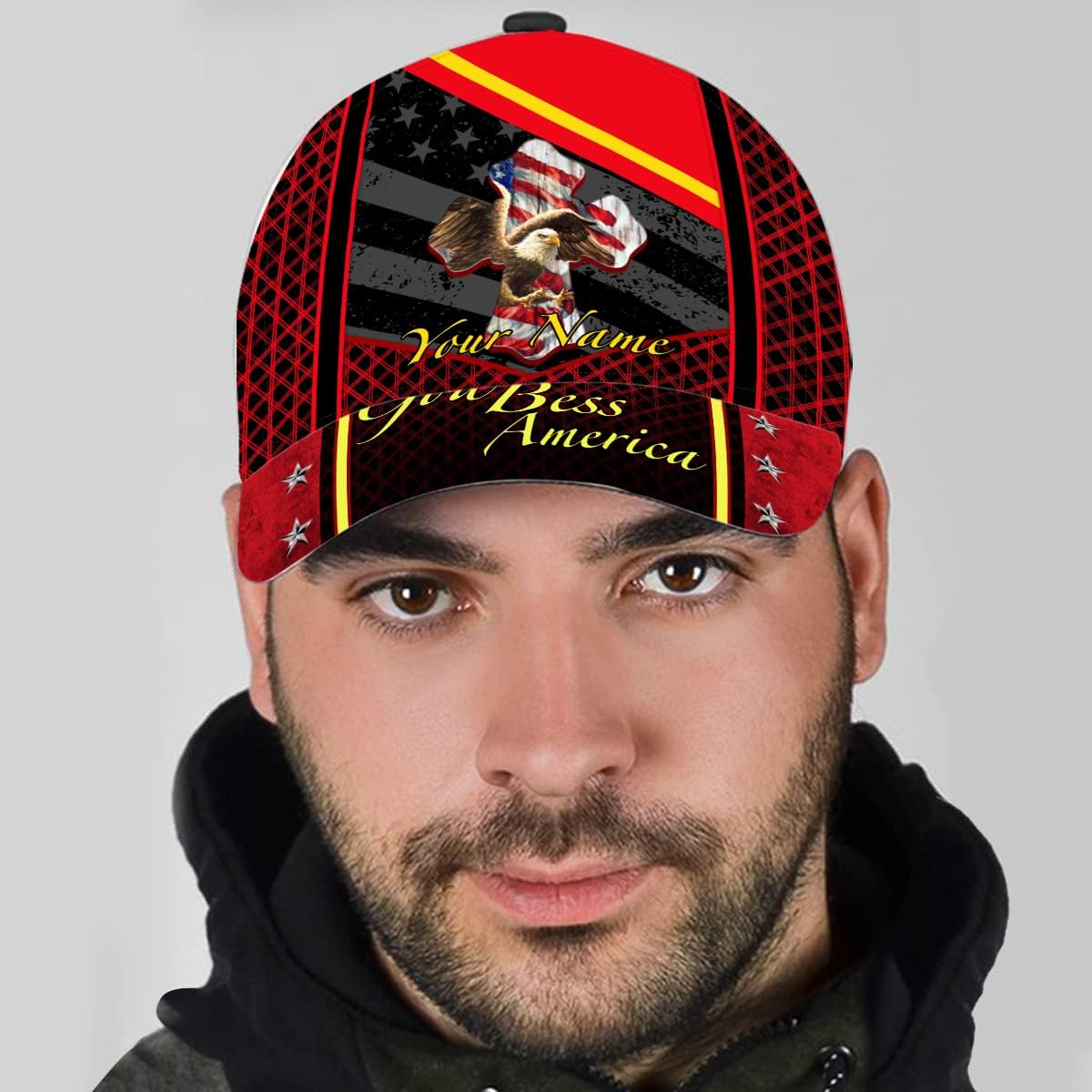 God Bless America Bald Eagle America Flag Custom Name All Over Print Baseball Cap - Christian Hats For Men Women Trucker Hats Custom Hats Gifts For Men & Women