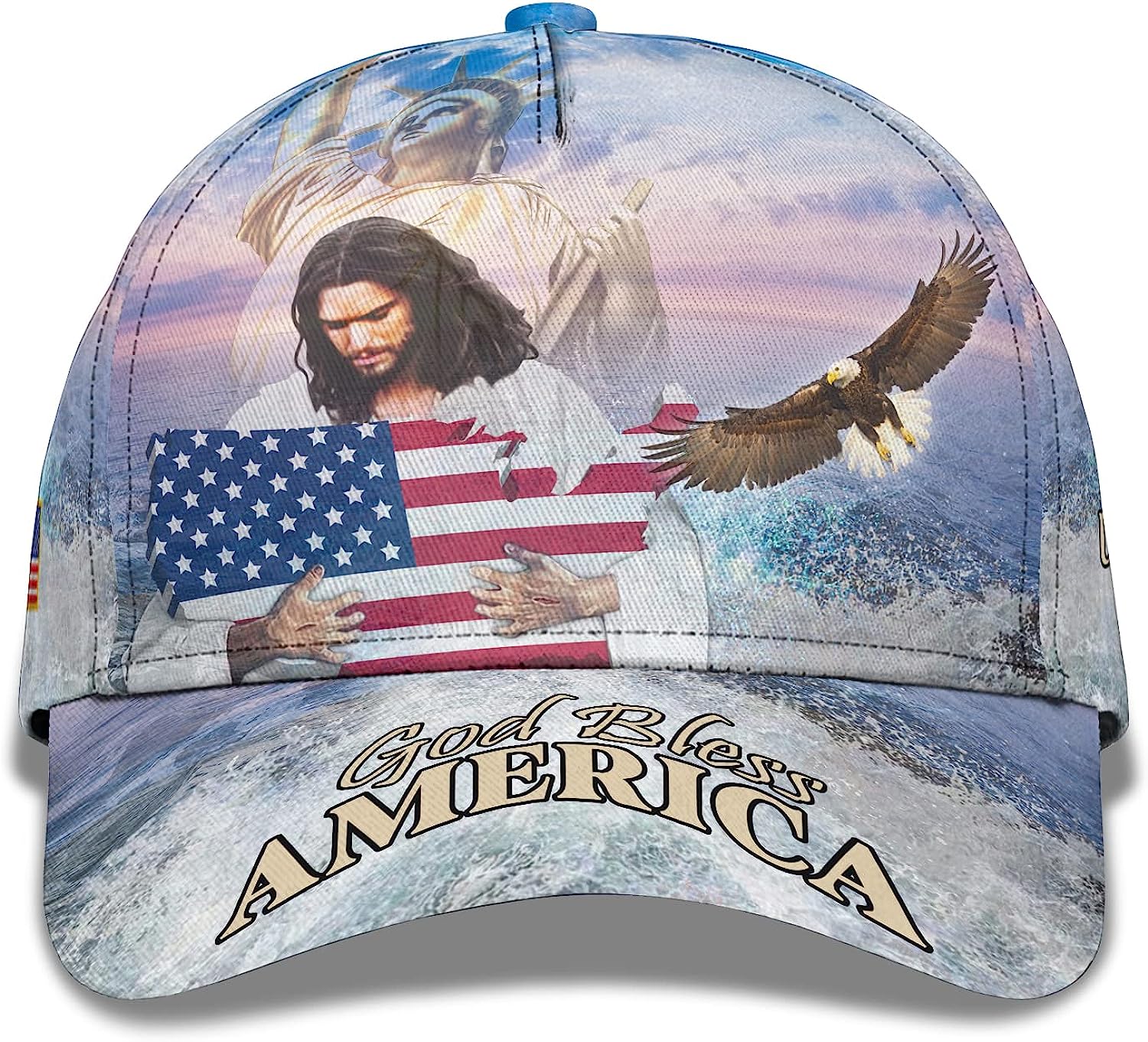 God Bless America Eagle Ball For Independence All Over Print Baseball Cap - Christian Hats For Men Women Trucker Hats Custom Hats Gifts For Men & Women