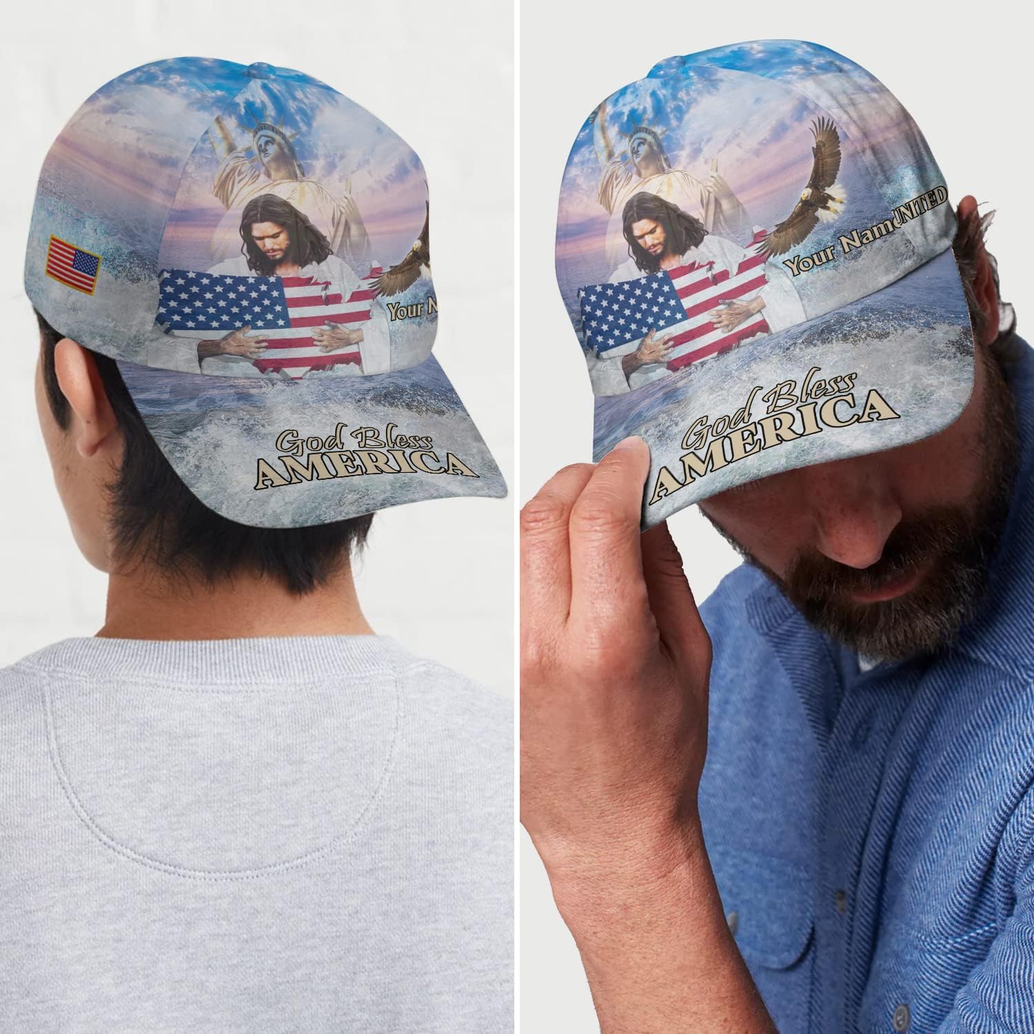 God Bless America Eagle Ball For Independence All Over Print Baseball Cap - Christian Hats For Men Women Trucker Hats Custom Hats Gifts For Men & Women