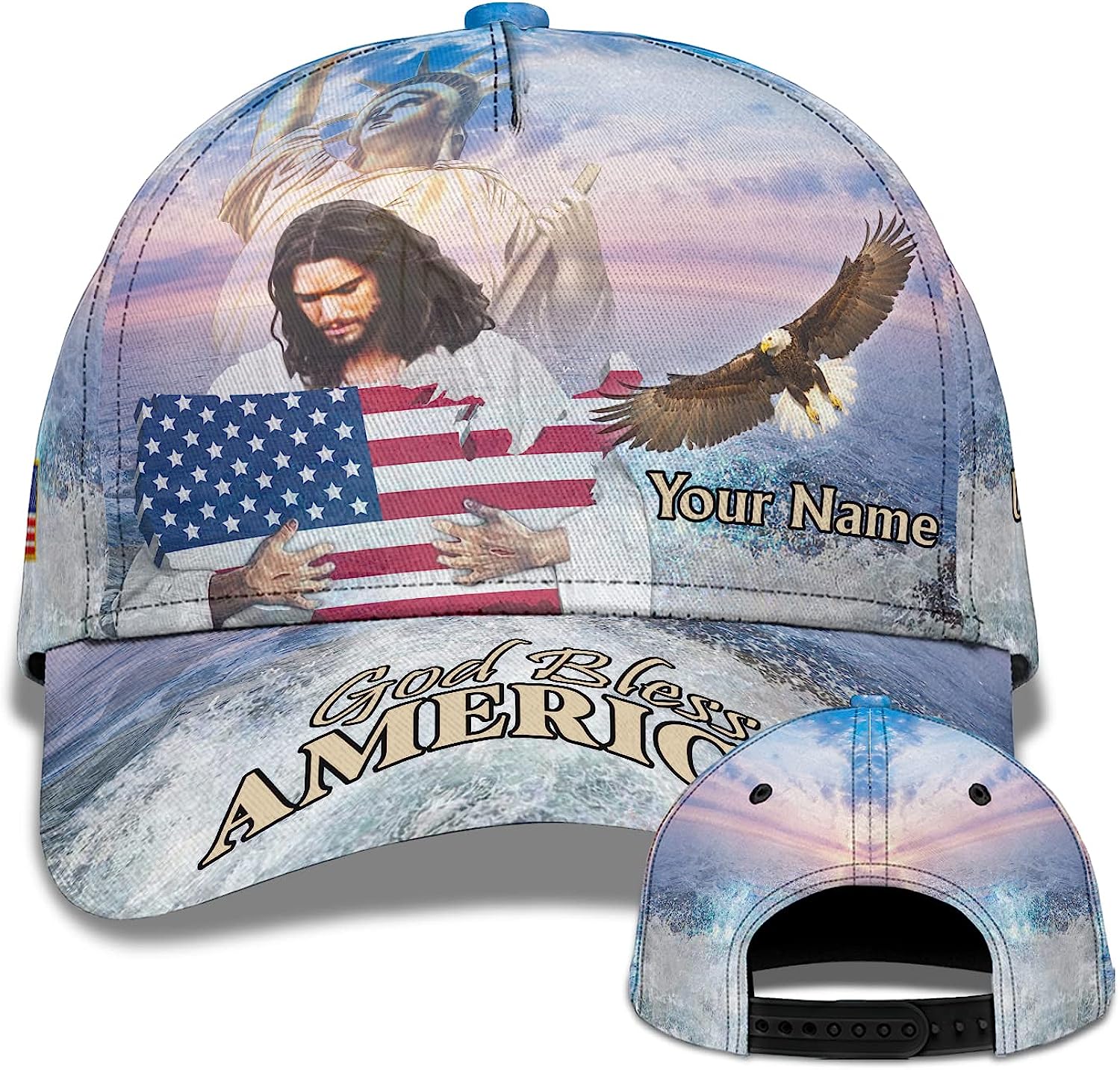 God Bless America Eagle Ball For Independence All Over Print Baseball Cap - Christian Hats For Men Women Trucker Hats Custom Hats Gifts For Men & Women