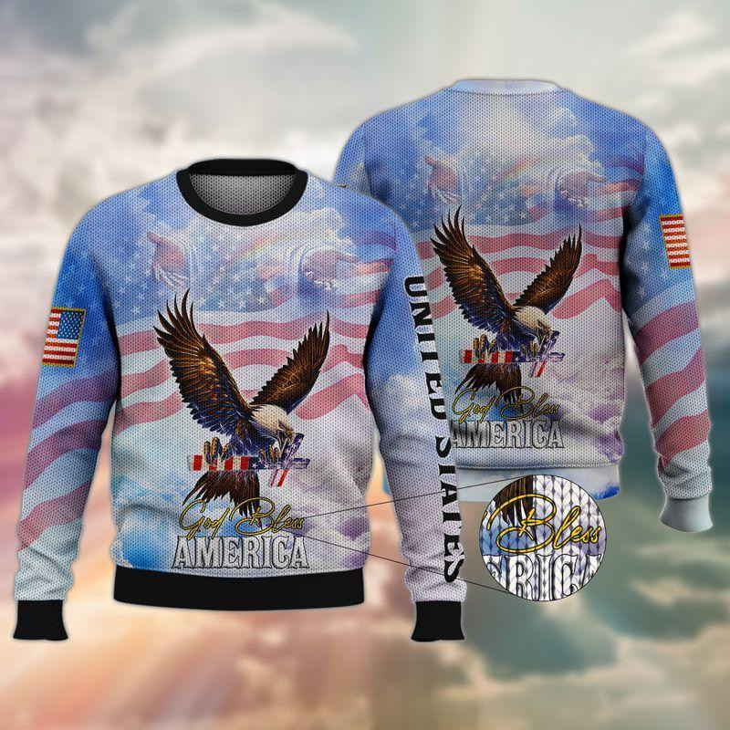 God Bless America Ugly Christmas Sweater Adult 3D Funny Matching for family
