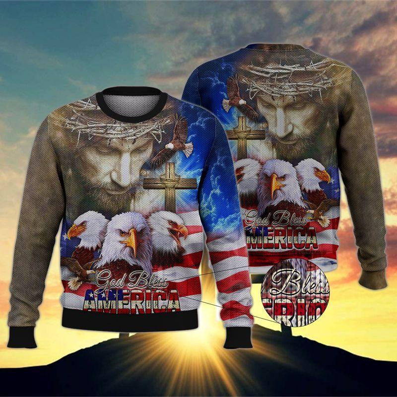 God Bless America Ugly Christmas Sweater Adult 3D Funny Matching for family