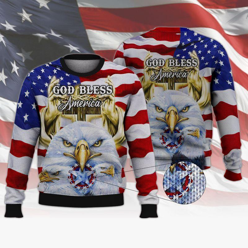 God Bless America Ugly Christmas Sweater Adult 3D Funny Matching for family