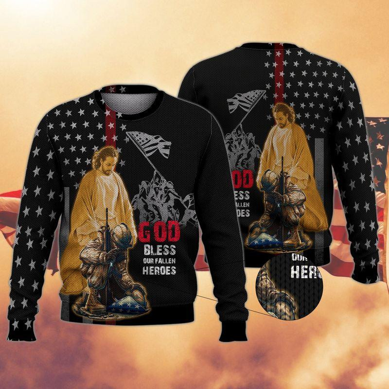 God Bless Veteran Ugly Christmas Sweater Adult 3D Funny Matching for family