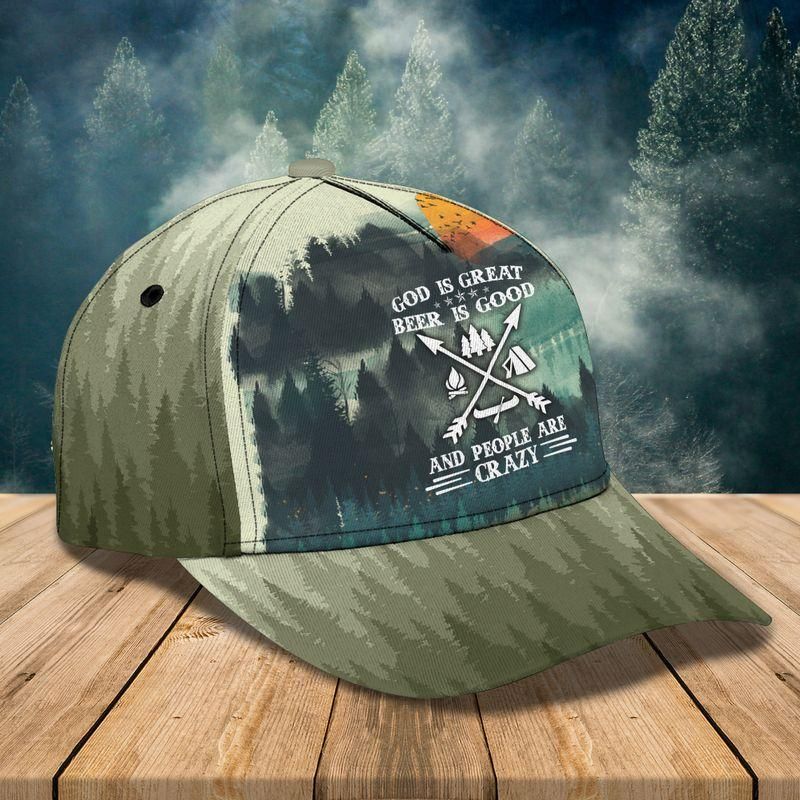 God Is Great Beer Is Good And People Are Crazy Camping Classic Cap Baseball Cap Trucker Hats Custom Hats Gifts For Men & Women