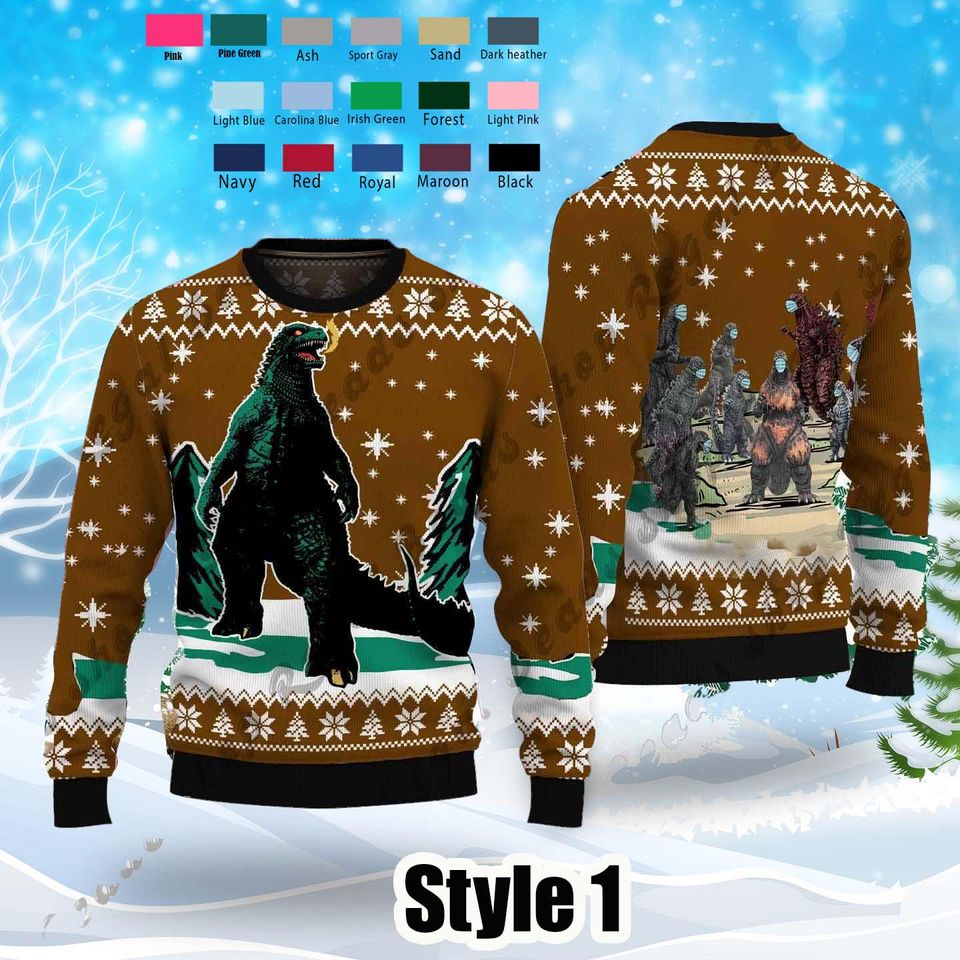 god zilla Christmas Ugly Sweater,Christmas Tree From All