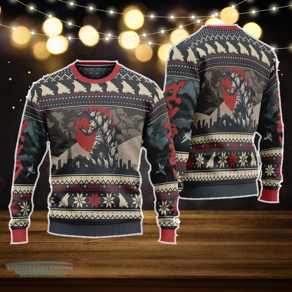 god zilla Movie Ugly Christmas Sweater, Godzillas Minus One Opening Night Sweater