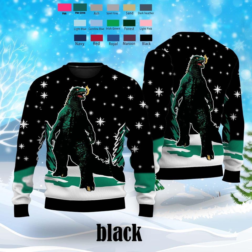 god zilla Ugly Christmas Sweater, Christmas Tree From All Godzillas