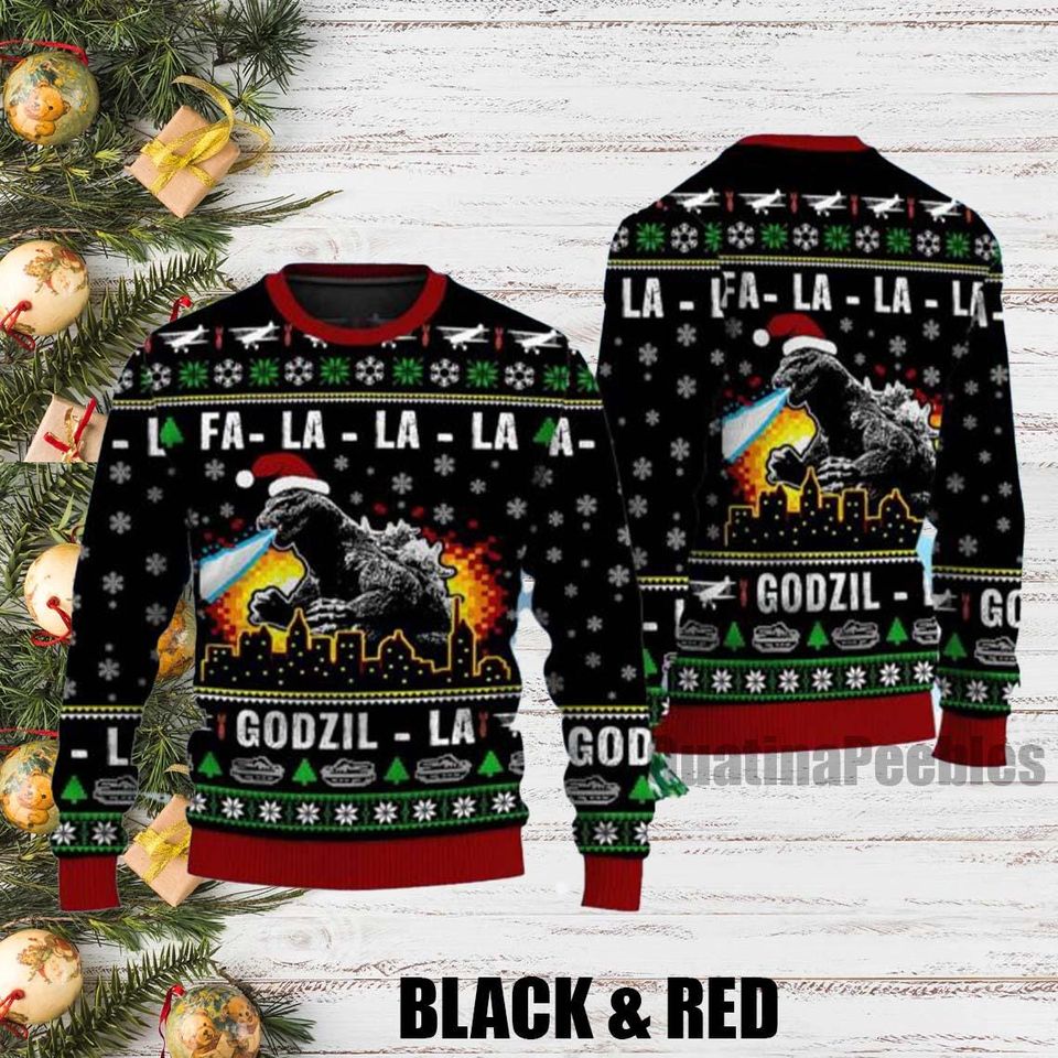 god zilla Ugly Christmas Sweater, Retro Vintage King of the Monsters Unisex Ugly Sweater - Image 2