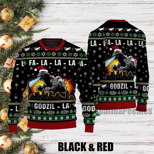 god zilla Ugly Christmas Sweater, Retro Vintage King of the Monsters Unisex Ugly Sweater - Image 3
